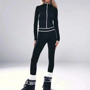 Black And White Women's Contrast Piping High Waist Leggings